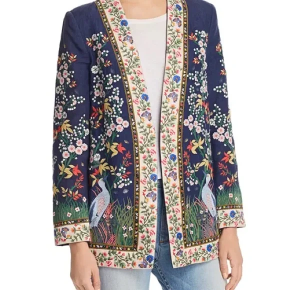 Alice + Olivia linen embroidered blazer size 4 - Picture 6 of 12